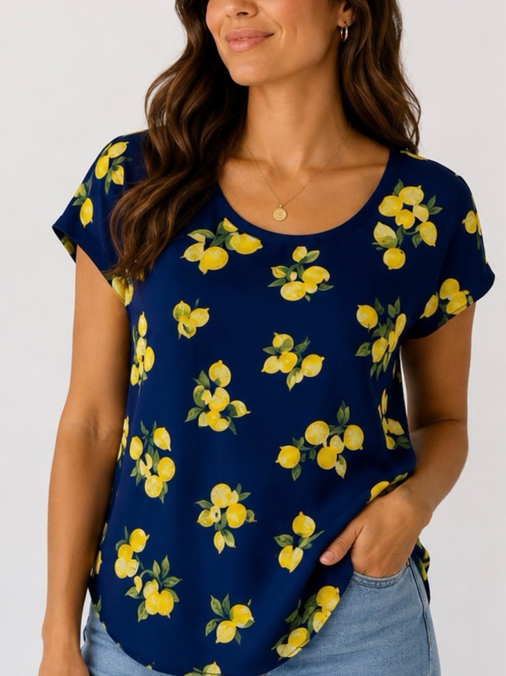 🌸Banana Republic Navy Lemon-Print Short Sleeve Top